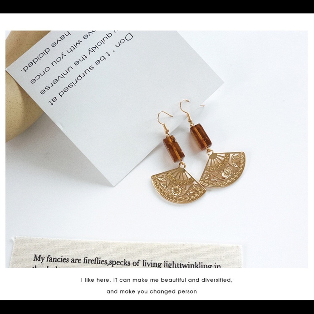 💕Last one Ancient Asian Fan Stone Drop Earrings - Picture 7 of 11